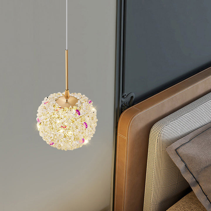 Lámpara Colgante Moderna de Lujo con Bola de Cristal y Hortensia Elevable de 1/2/3/5 Luces para la Mesita de Noche 