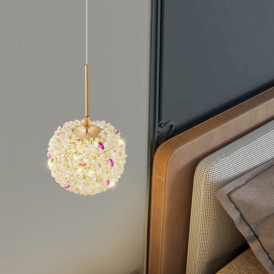 Modern Luxury Hardware Crystal Ball Hydrangea Liftable 1/2/3/5 Light Pendant Light For Bedside