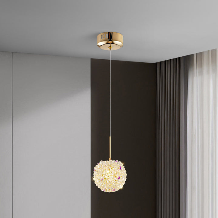 Lámpara Colgante Moderna de Lujo con Bola de Cristal y Hortensia Elevable de 1/2/3/5 Luces para la Mesita de Noche 