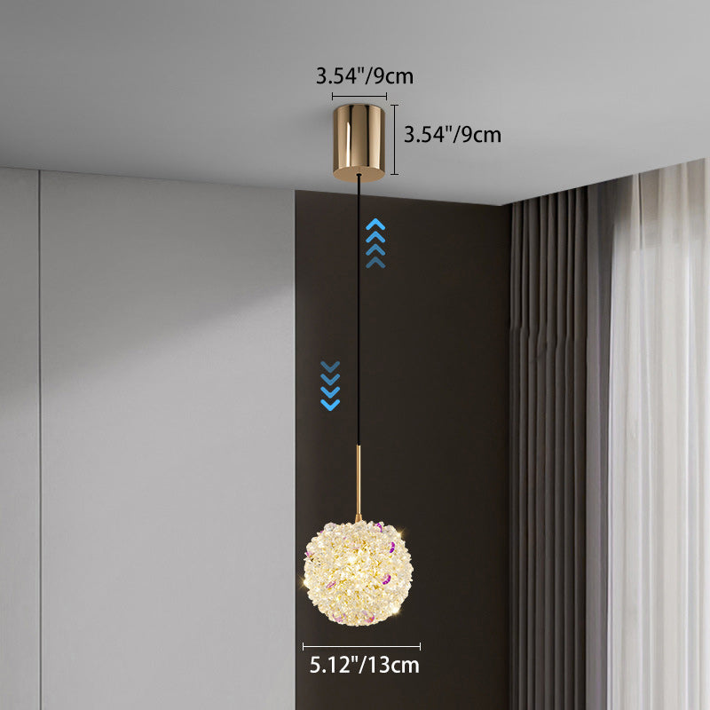 Lámpara Colgante Moderna de Lujo con Bola de Cristal y Hortensia Elevable de 1/2/3/5 Luces para la Mesita de Noche 