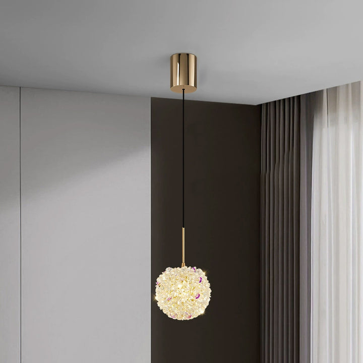 Lámpara Colgante Moderna de Lujo con Bola de Cristal y Hortensia Elevable de 1/2/3/5 Luces para la Mesita de Noche 