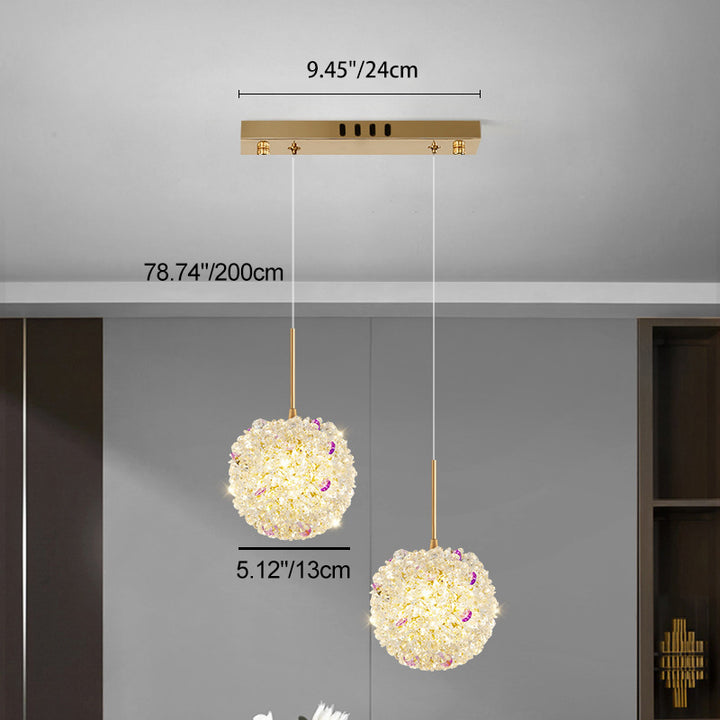 Lámpara Colgante Moderna de Lujo con Bola de Cristal y Hortensia Elevable de 1/2/3/5 Luces para la Mesita de Noche 
