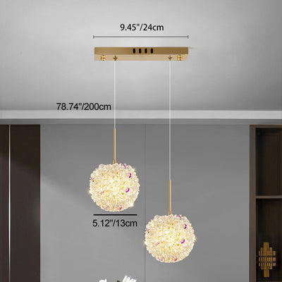 Modern Luxury Hardware Crystal Ball Hydrangea Liftable 1/2/3/5 Light Pendant Light For Bedside