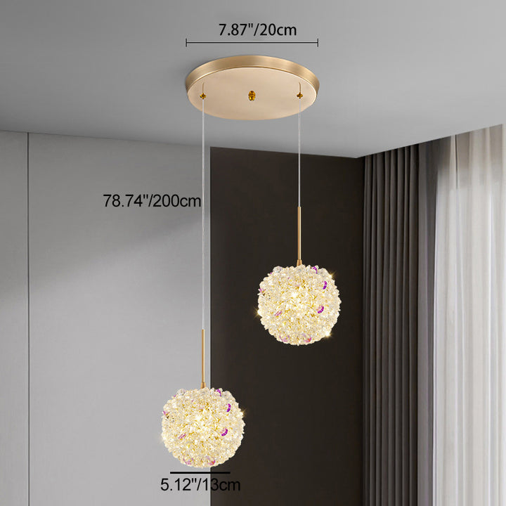 Lámpara Colgante Moderna de Lujo con Bola de Cristal y Hortensia Elevable de 1/2/3/5 Luces para la Mesita de Noche 