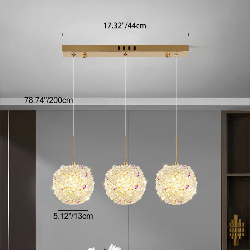 Lámpara Colgante Moderna de Lujo con Bola de Cristal y Hortensia Elevable de 1/2/3/5 Luces para la Mesita de Noche 