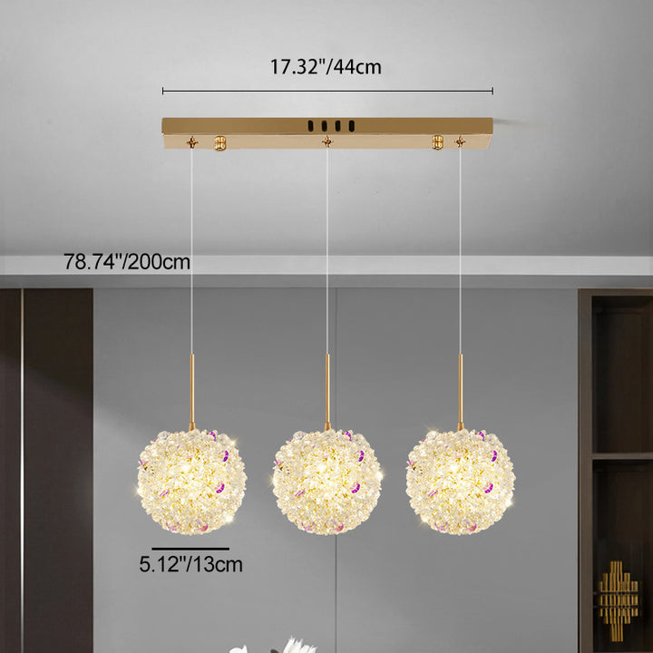 Lámpara Colgante Moderna de Lujo con Bola de Cristal y Hortensia Elevable de 1/2/3/5 Luces para la Mesita de Noche 