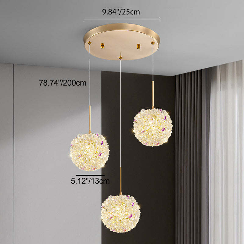 Lámpara Colgante Moderna de Lujo con Bola de Cristal y Hortensia Elevable de 1/2/3/5 Luces para la Mesita de Noche 