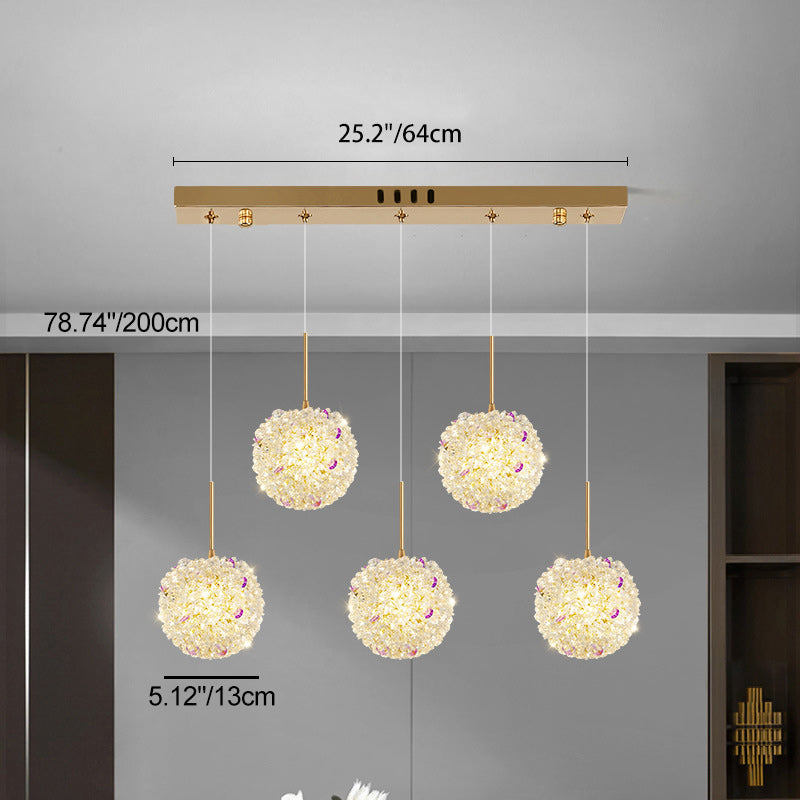 Lámpara Colgante Moderna de Lujo con Bola de Cristal y Hortensia Elevable de 1/2/3/5 Luces para la Mesita de Noche 