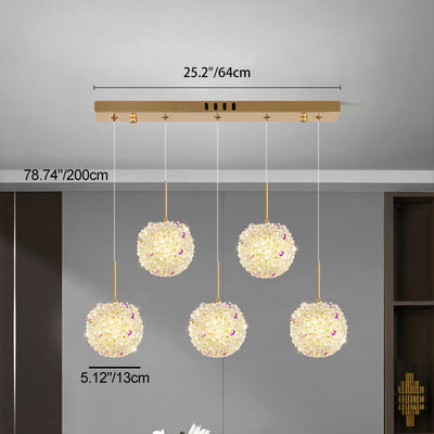 Modern Luxury Hardware Crystal Ball Hydrangea Liftable 1/2/3/5 Light Pendant Light For Bedside
