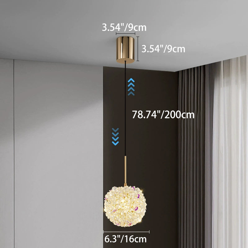 Lámpara Colgante Moderna de Lujo con Bola de Cristal y Hortensia Elevable de 1/2/3/5 Luces para la Mesita de Noche 