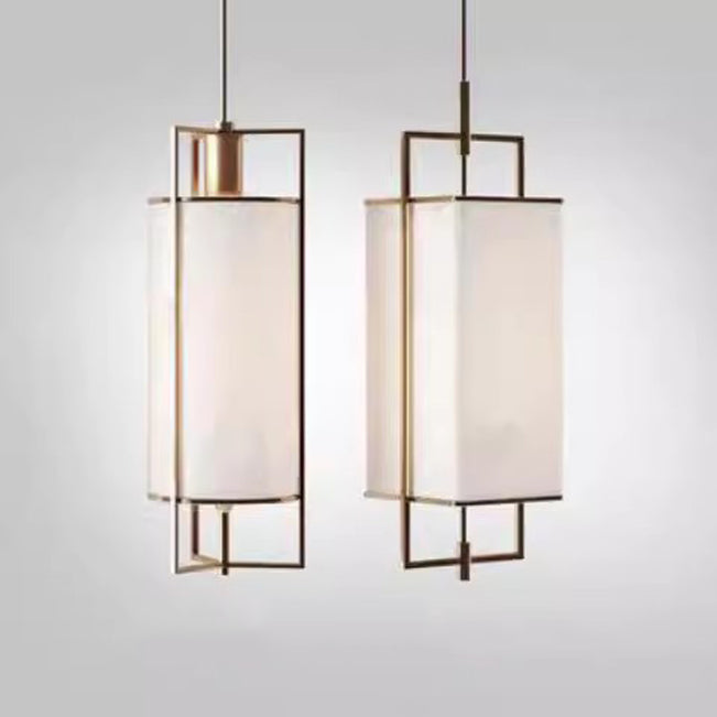 Traditional Chinese Iron Fabric Cylinder Lantern 1-Light Pendant Light For Dining Room
