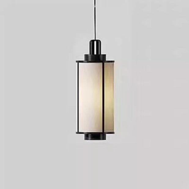 Traditional Chinese Iron Fabric Cylinder Lantern 1-Light Pendant Light For Dining Room