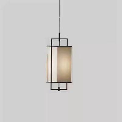 Traditional Chinese Iron Fabric Cylinder Lantern 1-Light Pendant Light For Dining Room