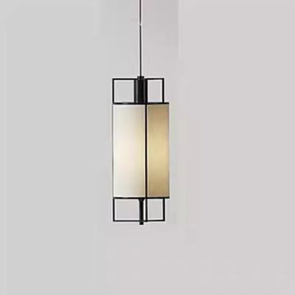 Traditional Chinese Iron Fabric Cylinder Lantern 1-Light Pendant Light For Dining Room