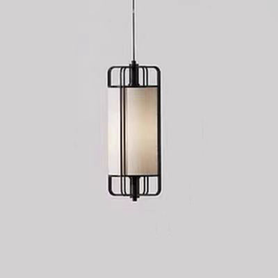 Traditional Chinese Iron Fabric Cylinder Lantern 1-Light Pendant Light For Dining Room