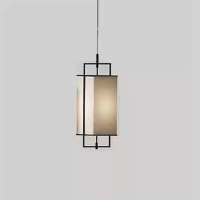 Traditional Chinese Iron Fabric Cylinder Lantern 1-Light Pendant Light For Dining Room