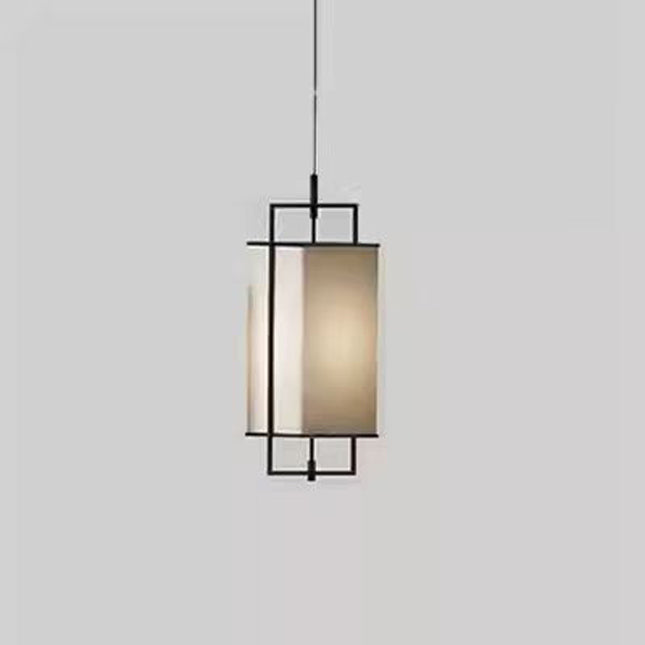 Traditional Chinese Iron Fabric Cylinder Lantern 1-Light Pendant Light For Dining Room