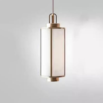 Traditional Chinese Iron Fabric Cylinder Lantern 1-Light Pendant Light For Dining Room