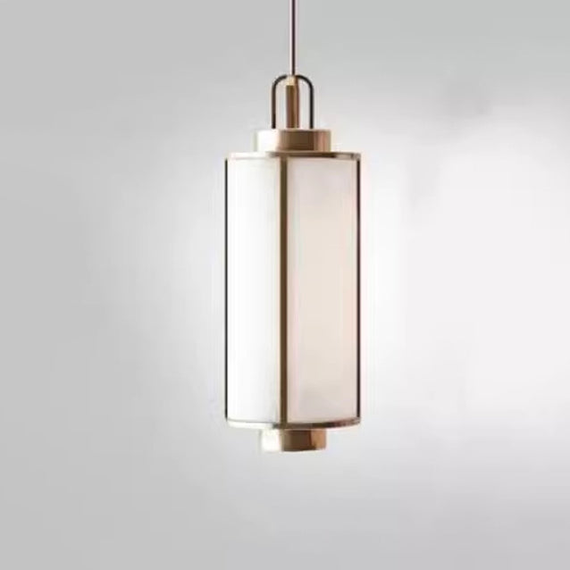 Traditional Chinese Iron Fabric Cylinder Lantern 1-Light Pendant Light For Dining Room