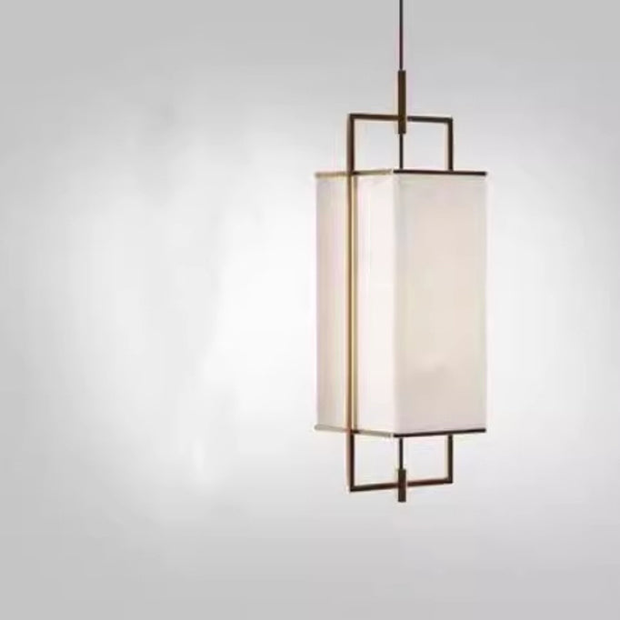 Traditional Chinese Iron Fabric Cylinder Lantern 1-Light Pendant Light For Dining Room