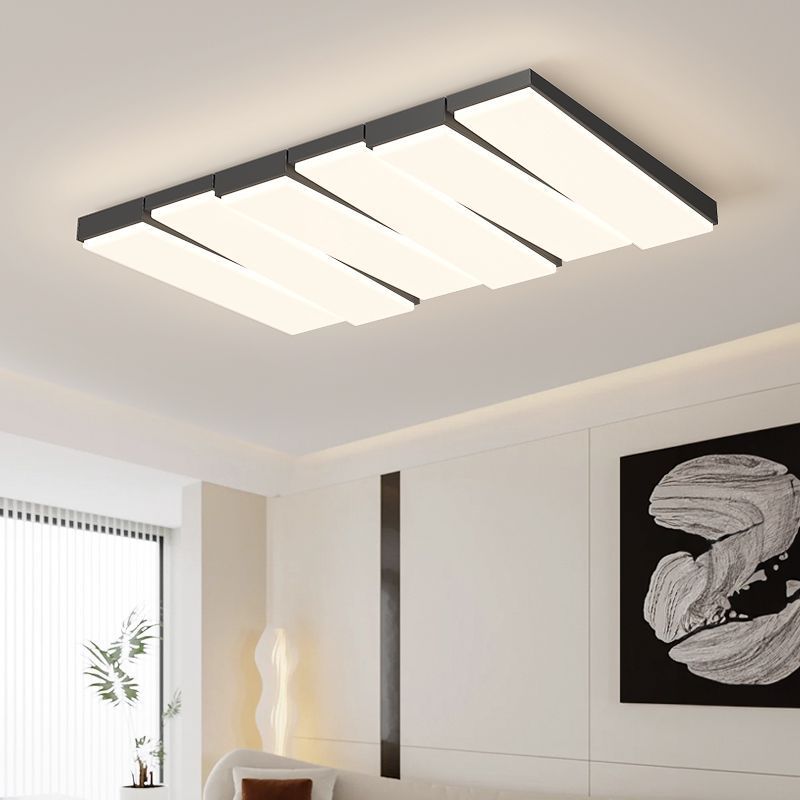 Contemporary Nordic Iron Acrylic Wave Rectangle LED Flush Mount Ceiling Light For Living Room