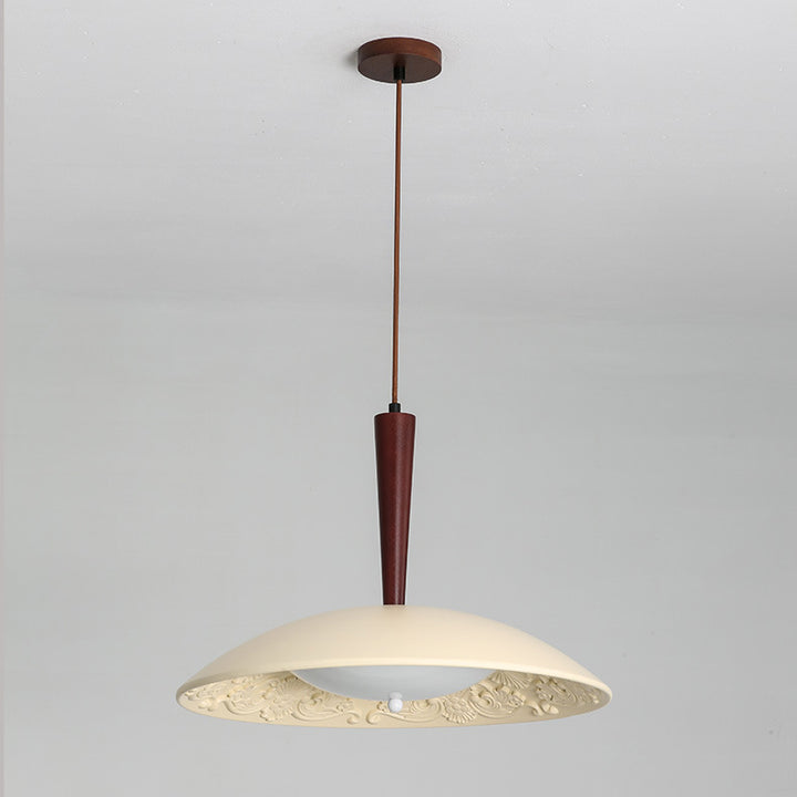 Lustre LED en forme de soucoupe volante en résine française traditionnelle avec matériel en bois PE pour salle à manger 