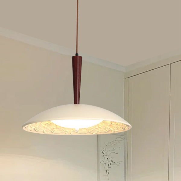 Lustre LED en forme de soucoupe volante en résine française traditionnelle avec matériel en bois PE pour salle à manger 