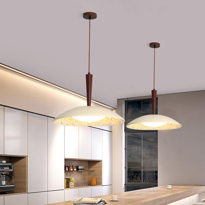 Traditional French Resin PE Wood Hardware Dome Flying Saucer LED Pendant Light For Dining Room