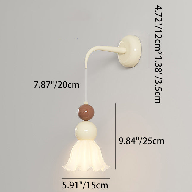 Traditional French Hardware Glass Floral Ball 1-Light Wall Sconce Lamp For Bedside