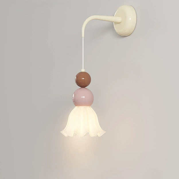 Traditional French Hardware Glass Floral Ball 1-Light Wall Sconce Lamp For Bedside