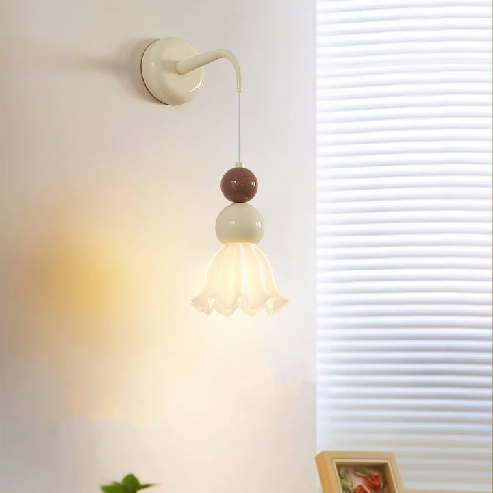 Traditional French Hardware Glass Floral Ball 1-Light Wall Sconce Lamp For Bedside