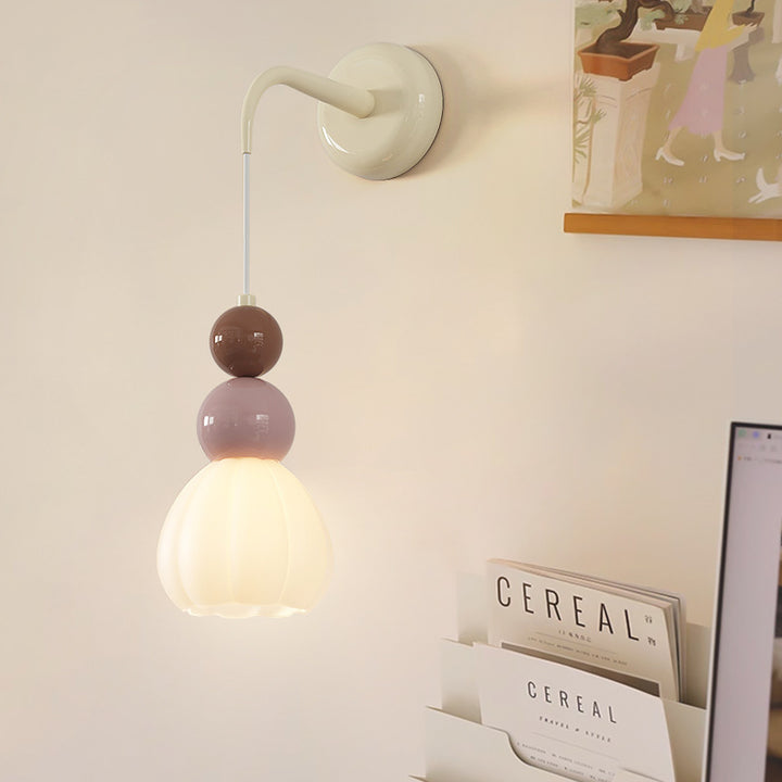 Traditional French Hardware Glass Floral Ball 1-Light Wall Sconce Lamp For Bedside