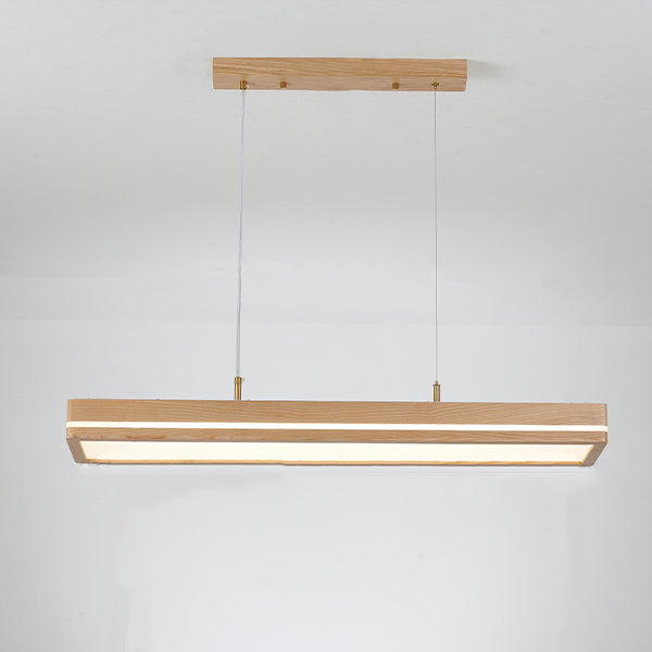 Modern Simplicity Ash Wood Acrylic Rectangular LED Chandeliers Island Light For Dining Room