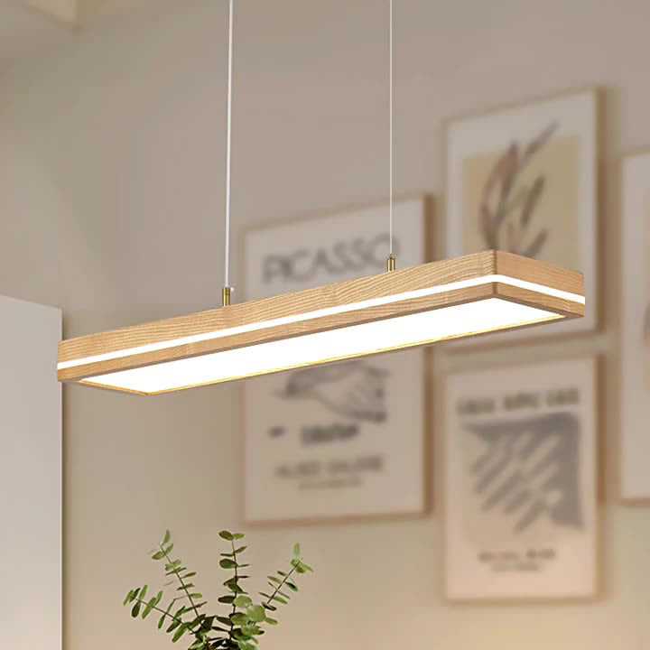Modern Simplicity Ash Wood Acrylic Rectangular LED Chandeliers Island Light For Dining Room