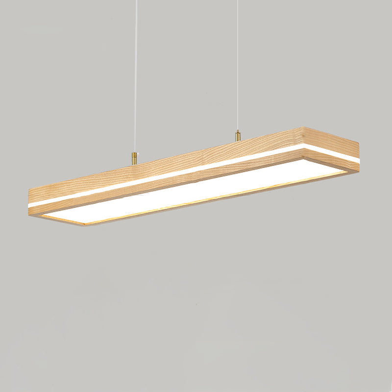 Modern Simplicity Ash Wood Acrylic Rectangular LED Chandeliers Island Light For Dining Room