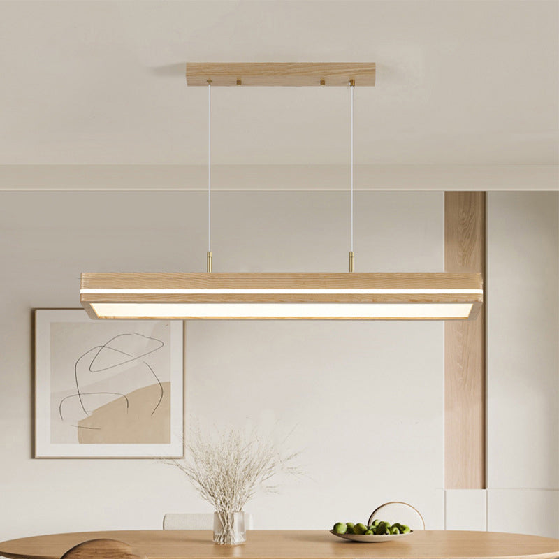 Modern Simplicity Ash Wood Acrylic Rectangular LED Chandeliers Island Light For Dining Room