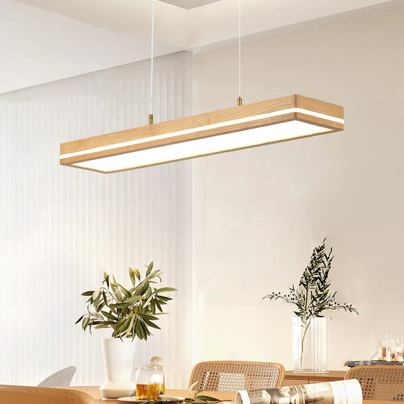 Modern Simplicity Ash Wood Acrylic Rectangular LED Chandeliers Island Light For Dining Room