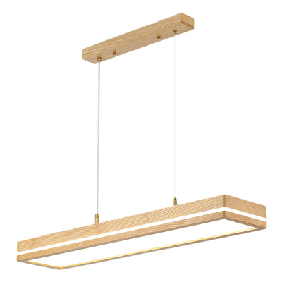Modern Simplicity Ash Wood Acrylic Rectangular LED Chandeliers Island Light For Dining Room