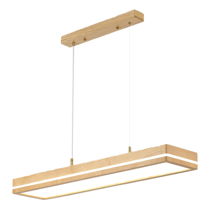 Modern Simplicity Ash Wood Acrylic Rectangular LED Chandeliers Island Light For Dining Room