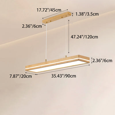 Modern Simplicity Ash Wood Acrylic Rectangular LED Chandeliers Island Light For Dining Room
