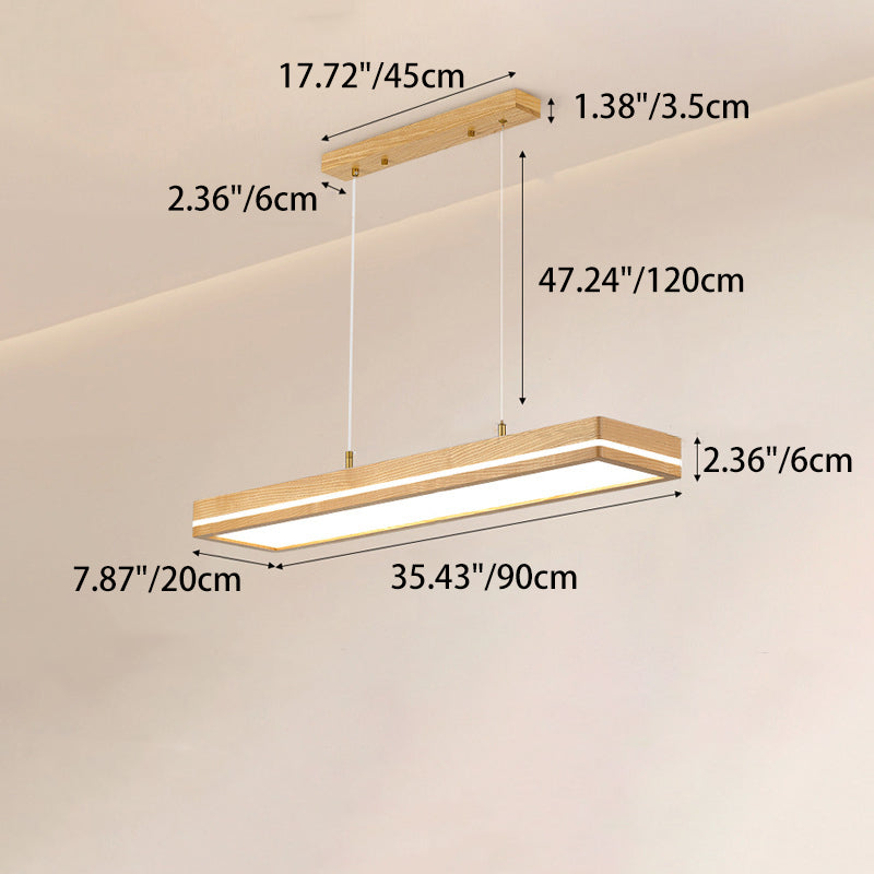 Modern Simplicity Ash Wood Acrylic Rectangular LED Chandeliers Island Light For Dining Room