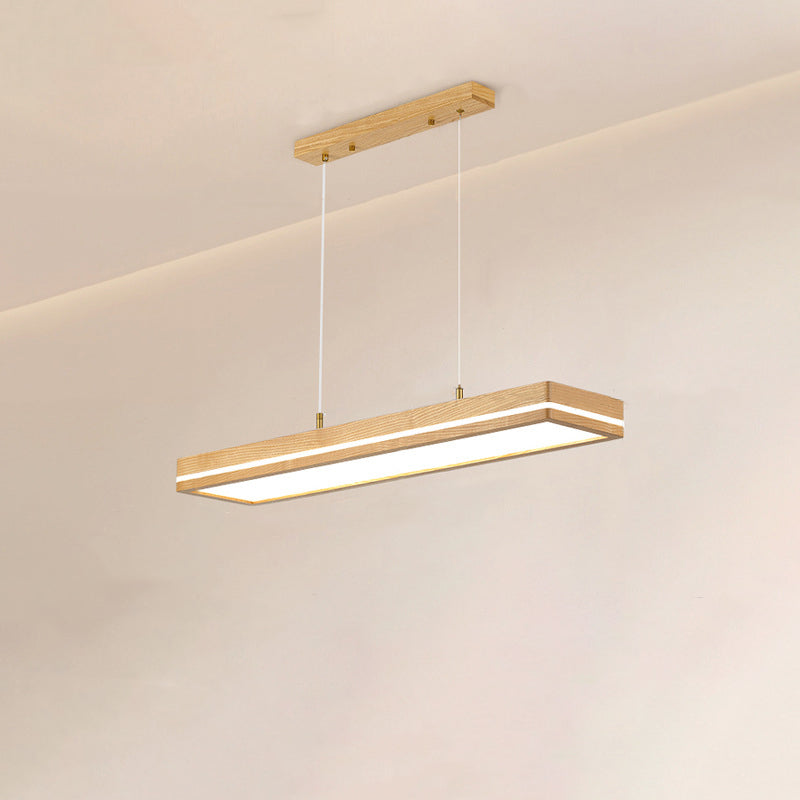 Modern Simplicity Ash Wood Acrylic Rectangular LED Chandeliers Island Light For Dining Room