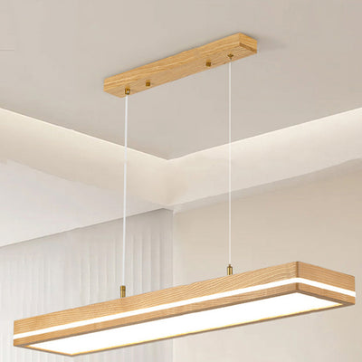 Modern Simplicity Ash Wood Acrylic Rectangular LED Chandeliers Island Light For Dining Room