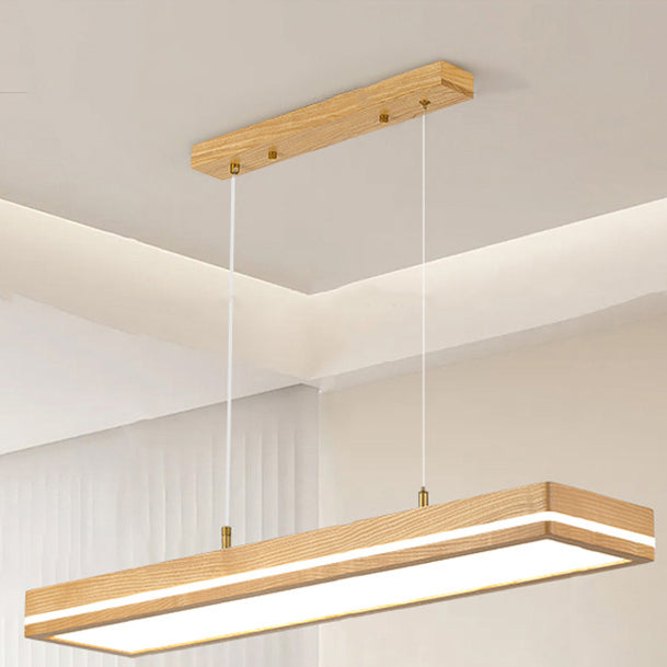 Modern Simplicity Ash Wood Acrylic Rectangular LED Chandeliers Island Light For Dining Room