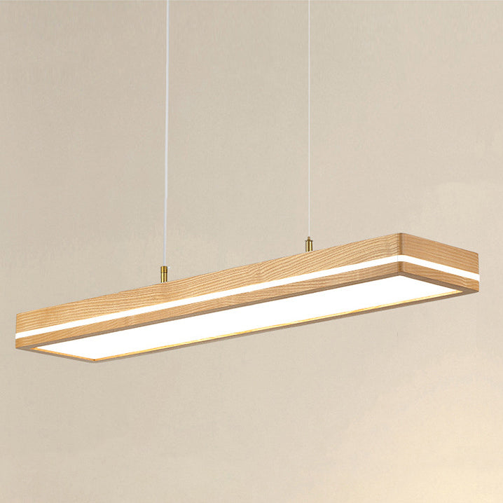 Modern Simplicity Ash Wood Acrylic Rectangular LED Chandeliers Island Light For Dining Room