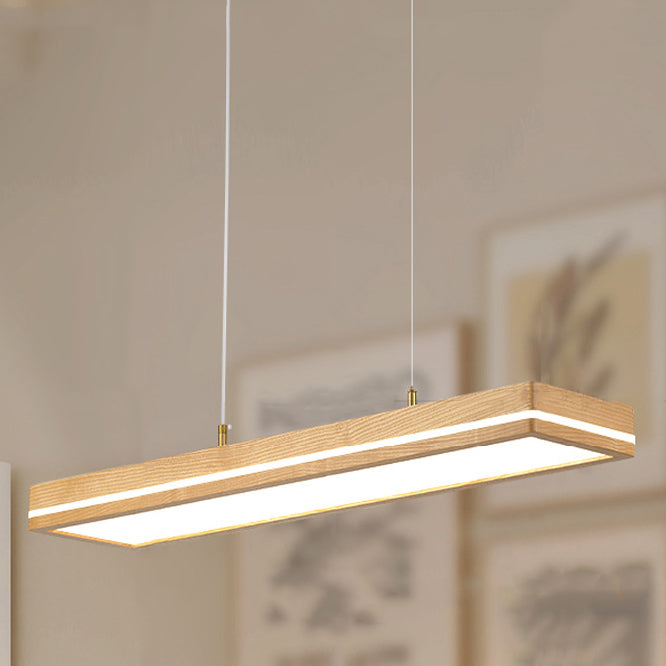 Modern Simplicity Ash Wood Acrylic Rectangular LED Chandeliers Island Light For Dining Room