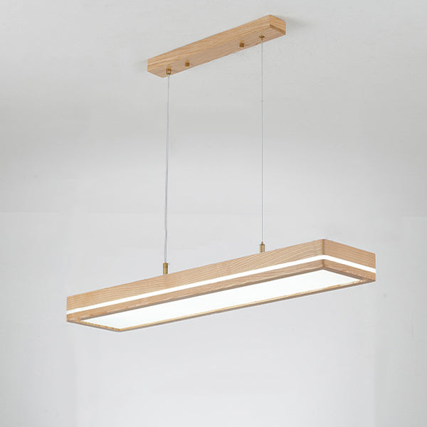 Modern Simplicity Ash Wood Acrylic Rectangular LED Chandeliers Island Light For Dining Room