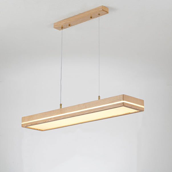 Modern Simplicity Ash Wood Acrylic Rectangular LED Chandeliers Island Light For Dining Room