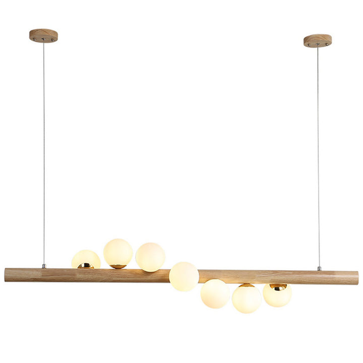 Lustre contemporain en bois de caoutchouc créatif, noyer, laiton, verre, bande, boule, 5/7 lumières pour salle à manger 