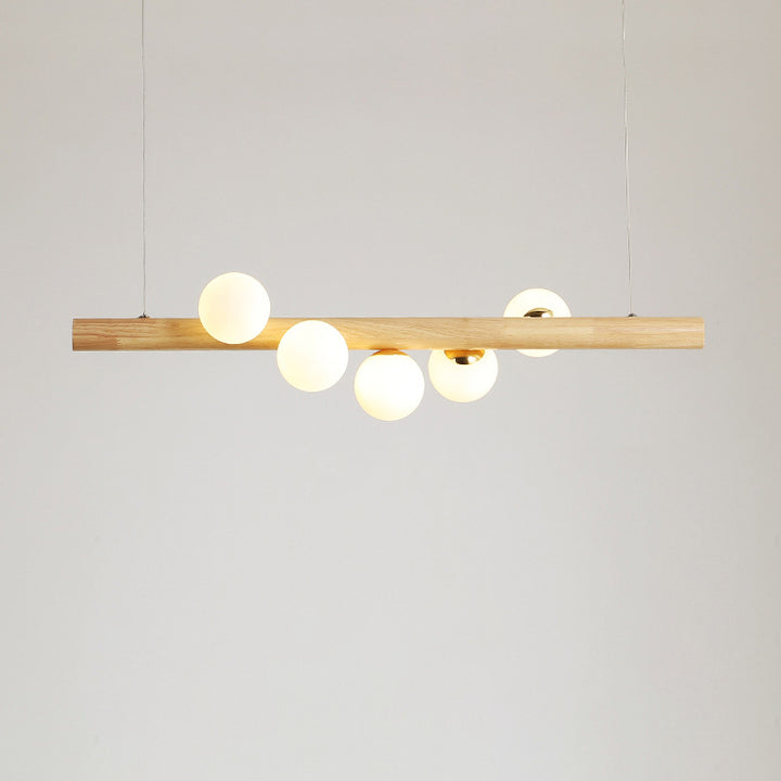 Lustre contemporain en bois de caoutchouc créatif, noyer, laiton, verre, bande, boule, 5/7 lumières pour salle à manger 